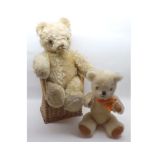 A straw-filled and blonde mohair covered Teddy Bear, with glass eyes, brown silk stitched nose and