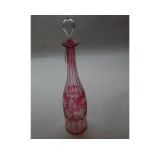 Bohemian glass bottle shaped Vase, decorated with pale Cranberry detail, also decorated with