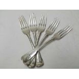 Set of five George IV Silver Dessert Forks, Fiddle pattern, each bearing a winged crest, London