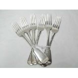 Group of six late Georgian Silver Table Forks in Fiddle pattern including three London 1831, maker