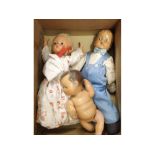 Three Vintage all-composition dolls, all in playworn condition