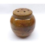 A Royal Doulton Stoneware Lidded Posy Holder/Jar with pierced cover, decorated with an autumn leaf