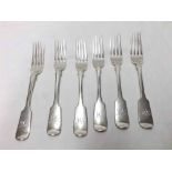 Set of six Victorian Silver Dessert Forks, Fiddle pattern, each bearing the monogram 'RJW' to