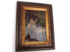 Late 19th Century Crystoleum depicting a scene of mother and children beside a bathing pool in a