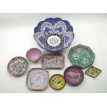 A collection of various Chinese Enamel Wares, includes a circular Bowl, various small Trinket