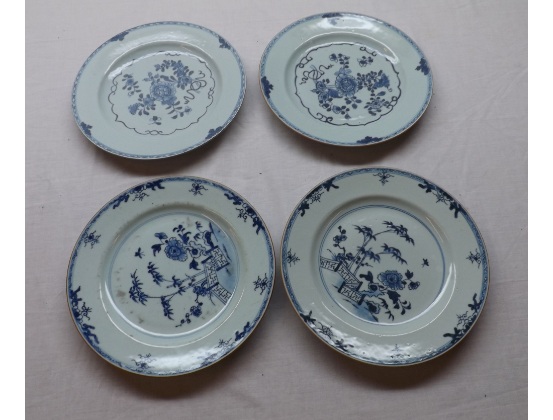 A collection of four various Nankin Circular Plates, typically decorated in underglaze blue with