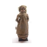 Armand Marseille bisque head and shoulder plate Mabel doll, brown weighted sleep glass eyes with