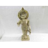 An Oriental Carved Hardstone/Alabaster Figure depicting a standing deity wearing traditional head-