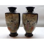 A pair of 20th Century Satsuma Baluster Vases of tapering hexagonal form, decorated in colours