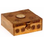 A Chinese Lidded Make-Up or Rouge Box, the lid applied with medallion detail and containing