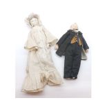 A Vintage Wooden Peg type Doll, together with a painted composition Gentleman Doll (2)   30-40