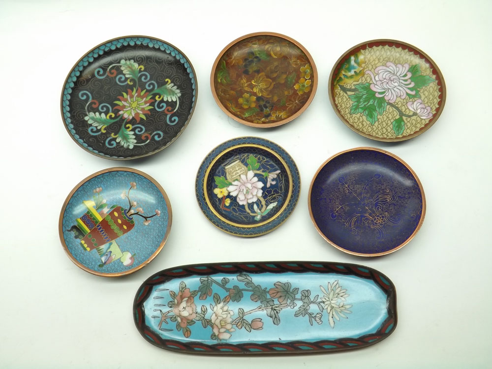 A small collection of Oriental Cloisonn/Enamel Pen Tray and various small Trinket Trays, various