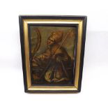 A 19th Century Oil Painting on Tin depicting a kneeling bishop, 8 1/2" x 6"   30-50