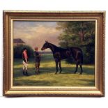 GODFREY DOUGLAS GILES (1857-1941, BRITISH) Racehorse Portrait with Jockey Herbert Jones and