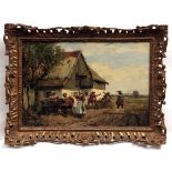 MAX HAMMERL (1856-1886, GERMAN) Cavaliers Outside a Tavern oil on canvas, signed lower left 13 x