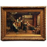 J B (19TH CENTURY, CONTINENTAL) Interior Scene with Family Dancing oil on canvas, initialled and