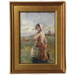 ARTHUR FOORD HUGHES (1856-1934, BRITISH) Milkmaid in a Landscape watercolour, signed lower left 27 x