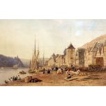 FREDERICK NASH, OWS (1782-1856, BRITISH) Continental Town and Quayside watercolour, signed lower