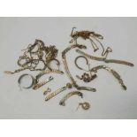 Mixed lot of yellow metal jewellery, mainly broken chains and earrings, total weight approximately