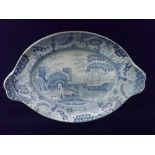 A Spode Two-Handled Oval  Platter, printed in blue with the “Castle” pattern, 17” wide