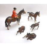 Beswick model of a Shire foal (large), 951, brown finish, two further models of lying foals number