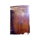 Good quality 19th Century French Burr Elm Armoire, moulded cornice over two panelled doors with