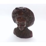 20th Century Oriental carved bust of a female figure in broad floral decorated hat, 8” high