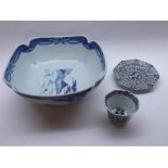 Mixed lot comprising a 19th Century Chinese blue and white Bowl of lobed form, decorated with