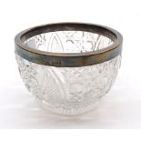 A small Clear Circular Glass Sugar Basin, decorated with geometric cut detail and fitted with a