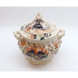 19th Century Staffordshire double handled Sugar Basin decorated with stylised foliage on a pale