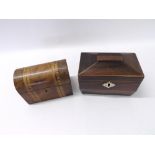 Victorian Walnut and parquetry inlaid dome top Tea Caddy (one interior cover missing), together with