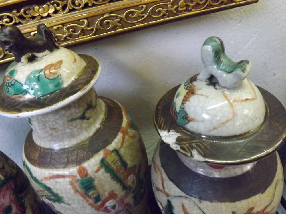 Mixed lot of early 20th Century Oriental crackle glazed lidded vases of baluster form, decorated - Image 2 of 10