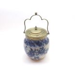 A Carlton Ware blue and white Biscuit Barrel, fitted with silver plated mounts, late 19th Century,