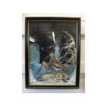 An unusual three-dimensional mixed media Picture of two waders at lakeside, bearing signature