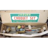 Cardboard cased Jaques Croquet Set with four mallets, four balls, hoops and centre post