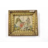 A rectangular framed 19th Century Silk Work Study of three figures with a model boat, in heavy