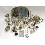 A box of assorted Silver Plated Wares to include: Tea Wares, Cruet Items, Cigarette Case, oval