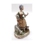 Volkstadt figure of a young shepherdess raised on a plinth base, 6 ½” high