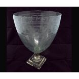 Large 19th Century tapering glass Pedestal Bowl, decorated with Greek Key detail, raised on a