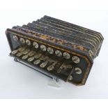 A mid-19th Century French Flutina Accordion, eighteen mother-of-pearl covered keys and stops,