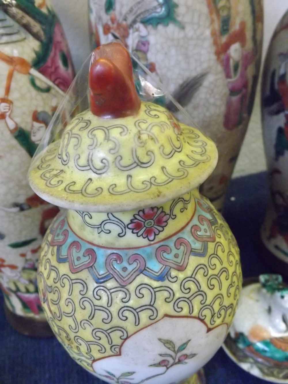 Mixed lot of early 20th Century Oriental crackle glazed lidded vases of baluster form, decorated - Image 4 of 10