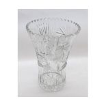 A large 20th Century Circular Clear Cut Glass Vase, decorated with star cut detail, 12” high