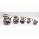 A Mixed Lot of three 19th Century Masons Ironstone Jugs, decorated with sprays of flowers and