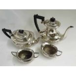 Harrods Three Piece Silver Plated Tea Set with fluted decoration, together with a further similar