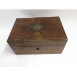 Victorian Burr Walnut veneered and Brass bound rectangular Travelling Vanity Case, the hinged lid
