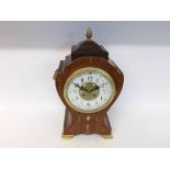 A first half of the 20th Century Mahogany, Boxwood and Brass inlaid Mantel Clock, the urn shaped