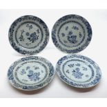 A collection of four Nankin Circular Plates, each decorated in underglaze blue with floral
