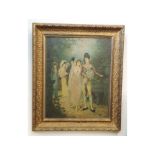 Framed late 19th Century Oleograph print of a wedding scene in heavy gilt frame, 25” high
