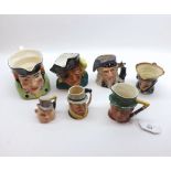 Mixed lot of eight assorted Character Jugs to include examples by Royal Doulton, Sandland,