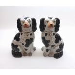 A pair of 19th Century Staffordshire Black and White Model Spaniels, 8” high